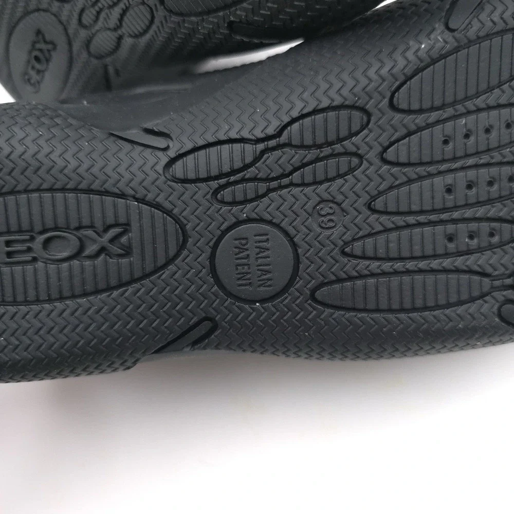 GEOX New Wader Boy LEATHER Sneakers Shoes 6 Big Kids Black ITALIAN PATENT J4530C